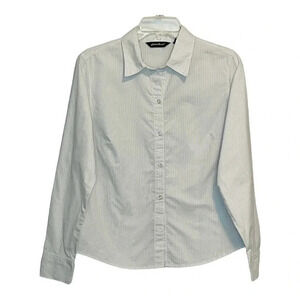 EDDIE BAUER STRIPED BUTTON DOWN‎ WOMEN'S WHITE LIGHT BLUE 100% COTTON SIZ…